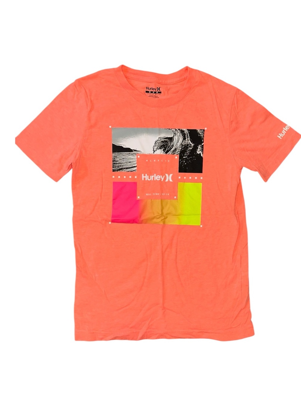 Hurley Neon Coral Crewneck Tee with Graphic